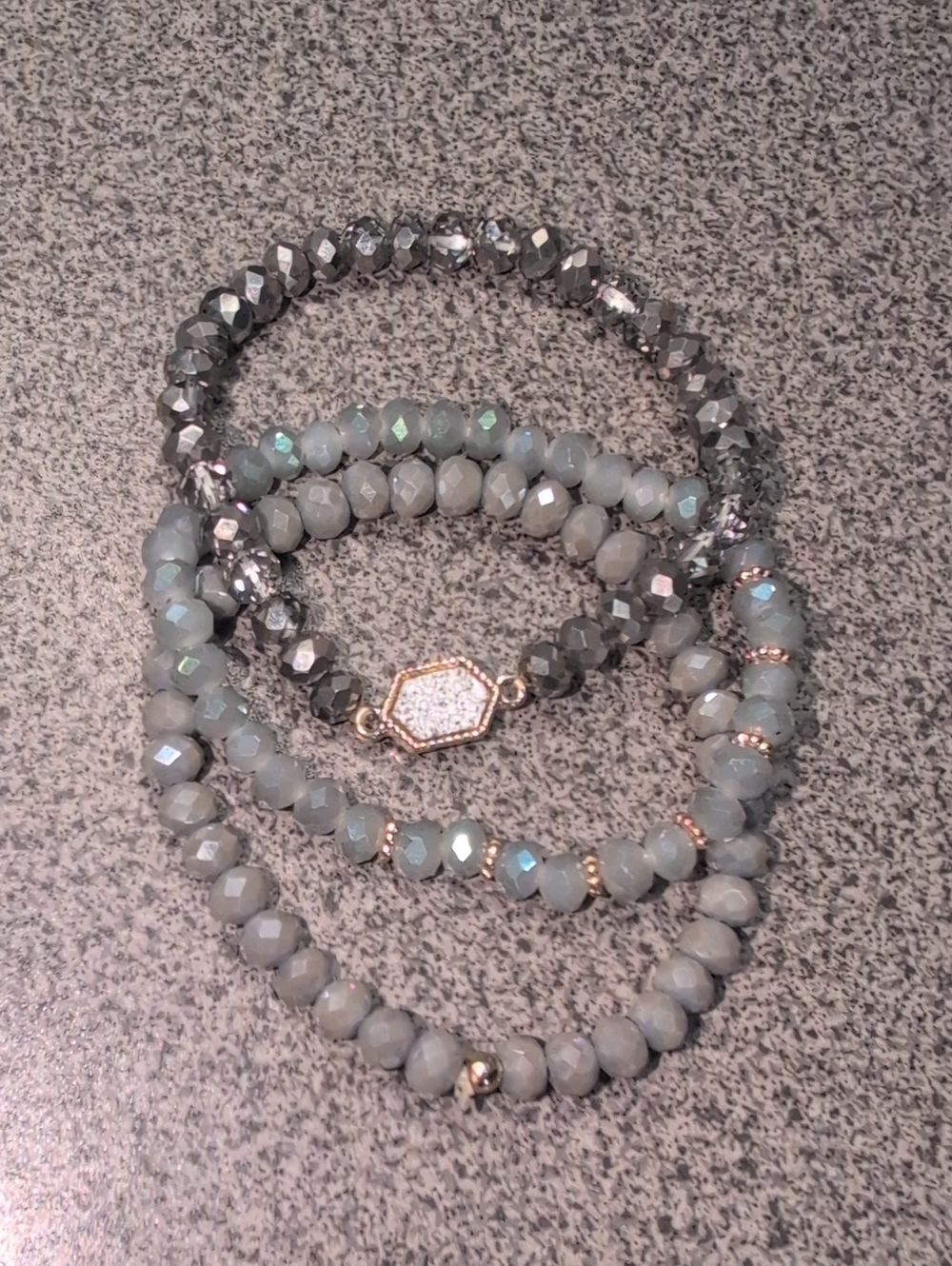 Grey Faceted Beaded Stretch Bracelet Set Includes 3 Bracelets